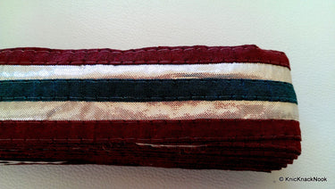Maroon, Silver And Teal Shimmer Trim Lace, 43 mm Wide